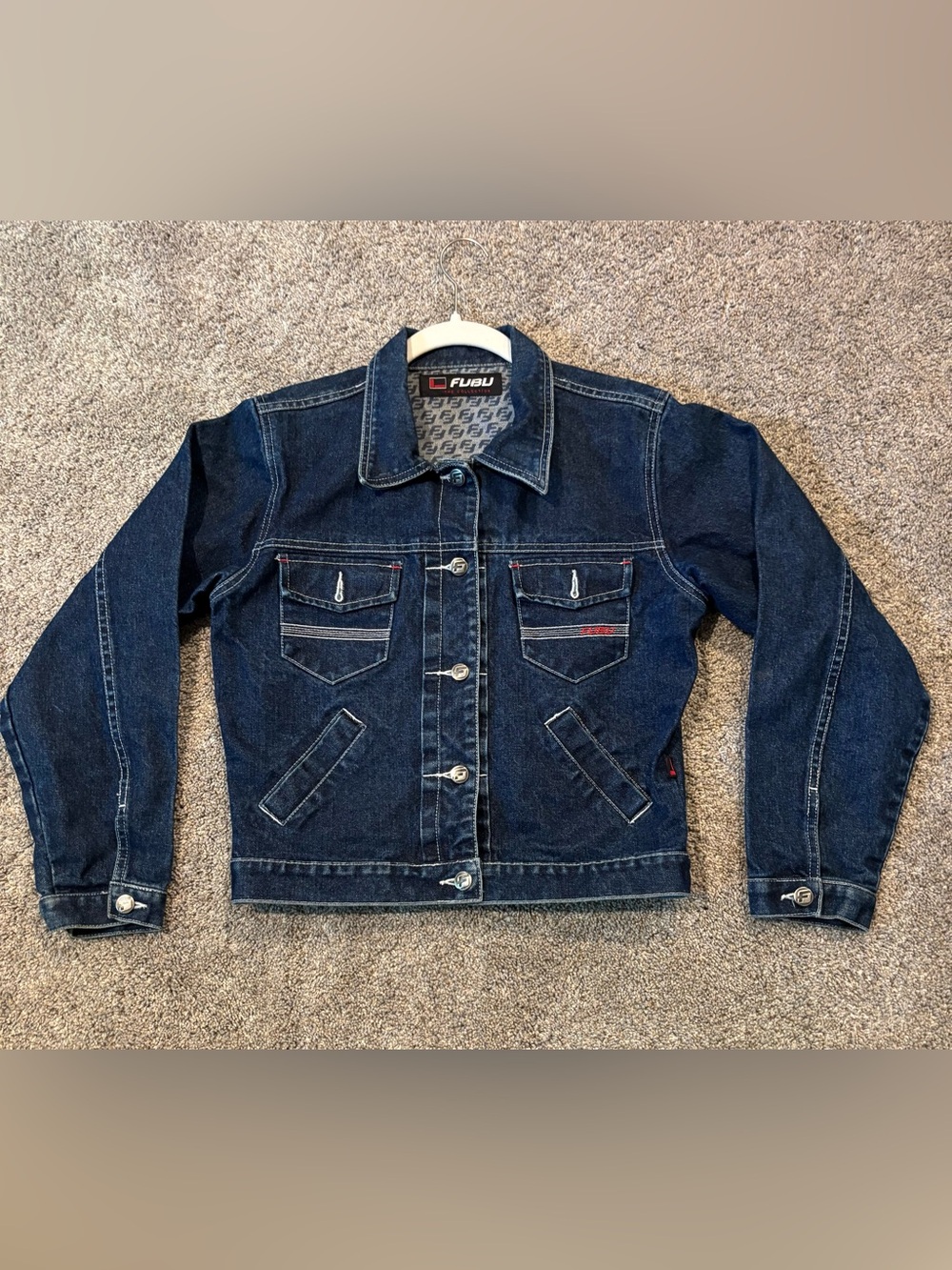 FUBU Women’s S Vintage Denim Trucker Jacket 100% Cotton Blue Streetwear 1990s